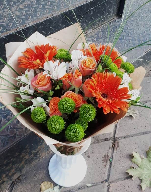 Букет цветов из: Герберы, Хризантемы, Альстромерии и Розы в Бахтеево