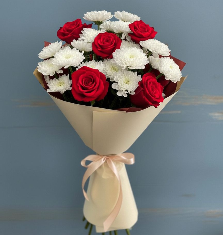 Букет цветов из: Розы и Хризантемы в Бахтеево