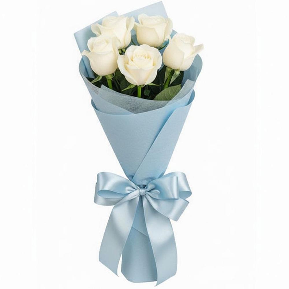 Букет 5 Белых роз Проуд в Бахтеево