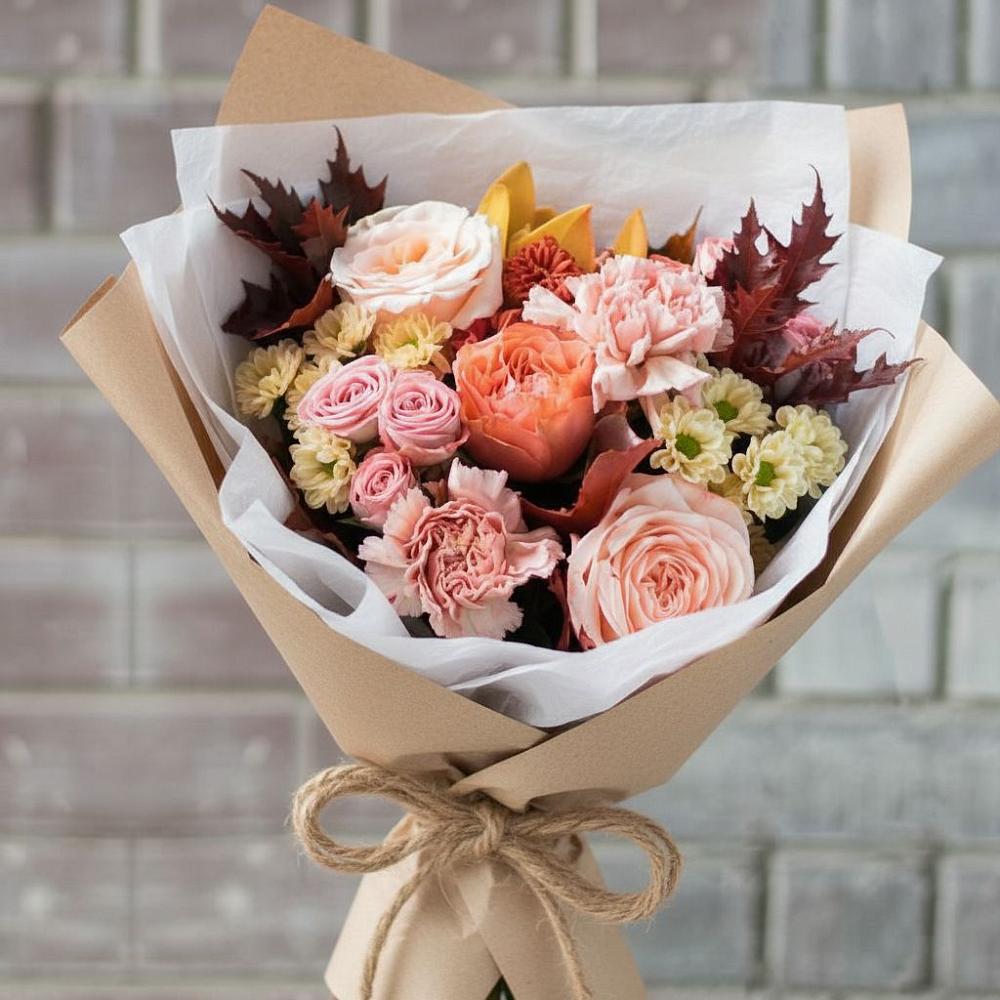 Букет цветов из: Гвоздики, Хризантемы и Розы в Бахтеево