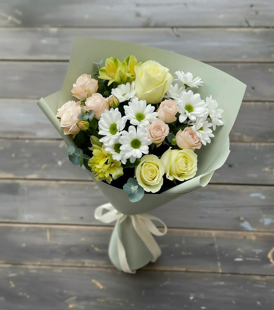 Букет цветов из: Альстромерии, Розы и Хризантемы в Бахтеево