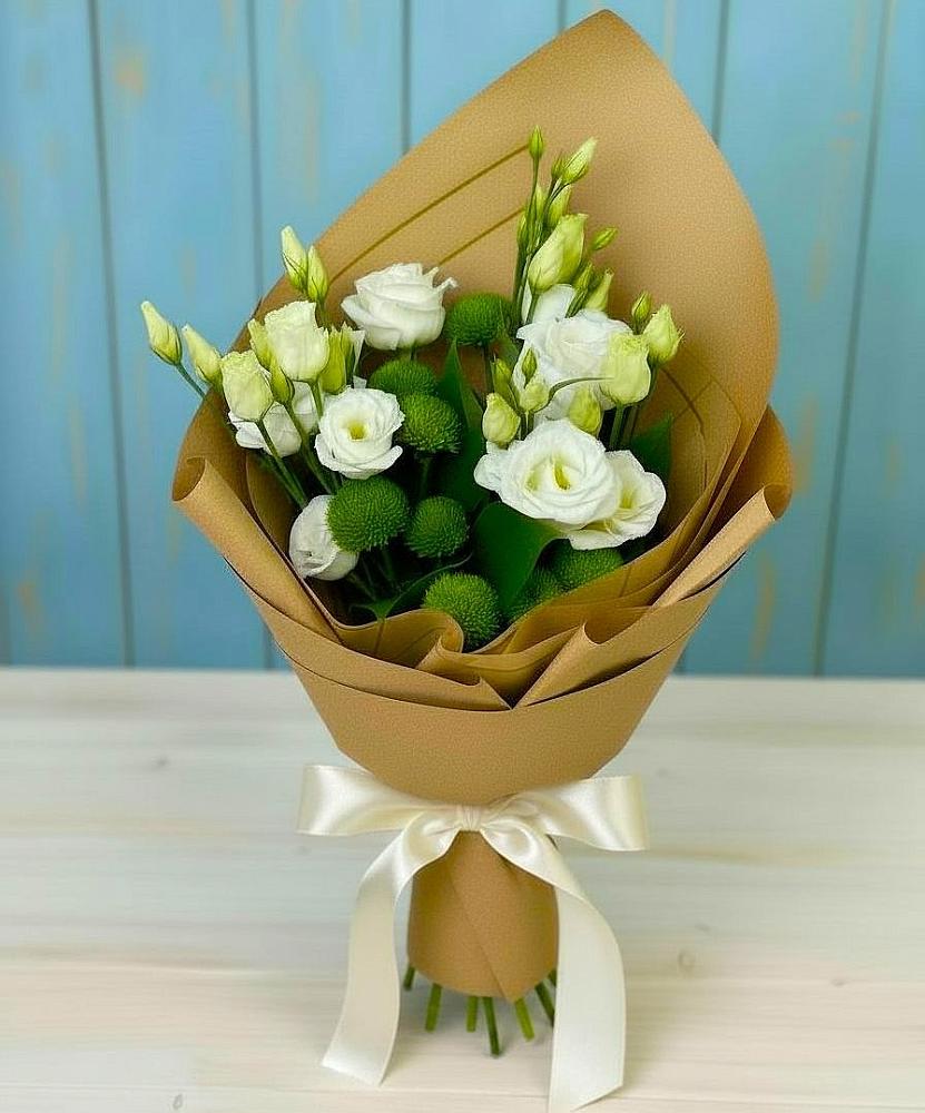 Букет цветов из: Хризантемы и Лизиантусы в Бахтеево