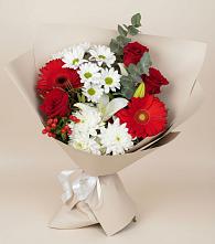 Букет цветов из:  Розы, Хризантемы, Герберы и Лилии в Бахтеево