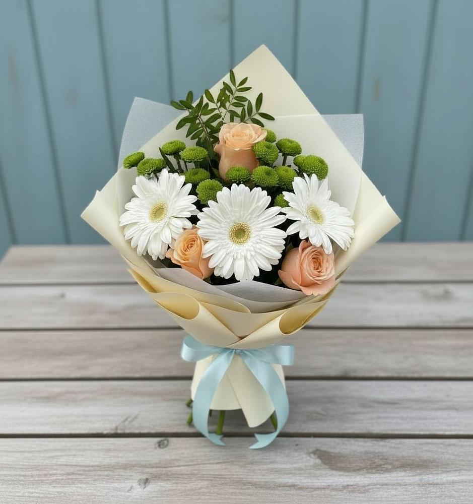 Букет цветов из: Герберы, Розы и Хризантемы в Бахтеево