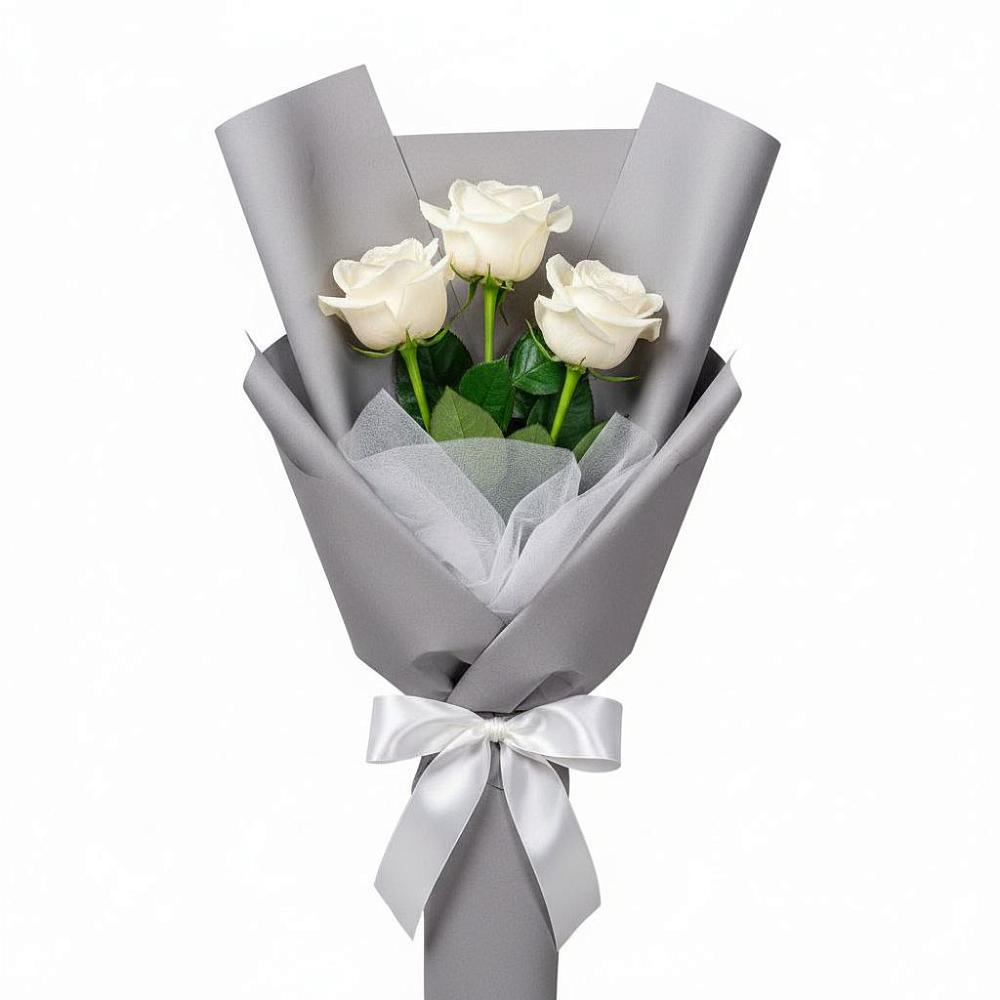 Букет 3 белые розы в Бахтеево