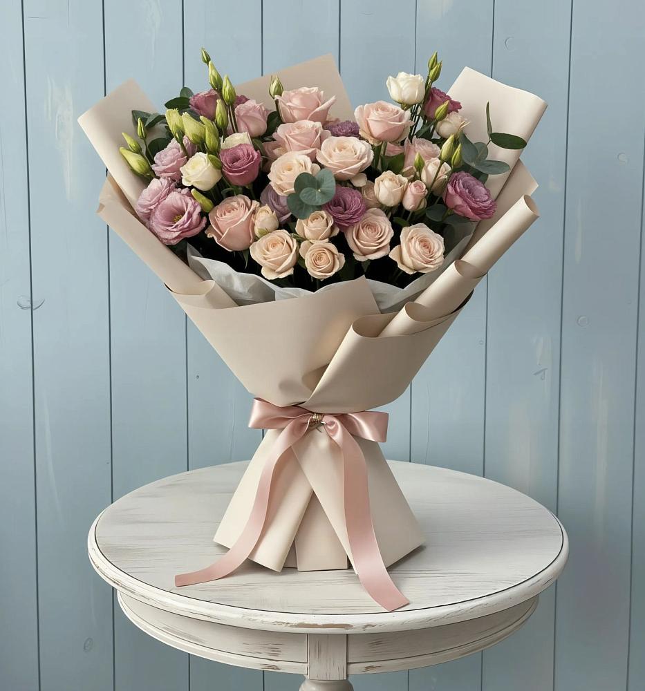 Букет цветов из: Розы и Лизиантусы в Бахтеево