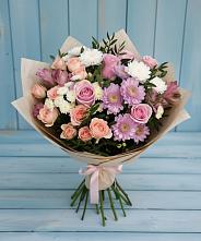 Букет цветов из:  Хризантемы, Розы и Альстромерии в Бахтеево