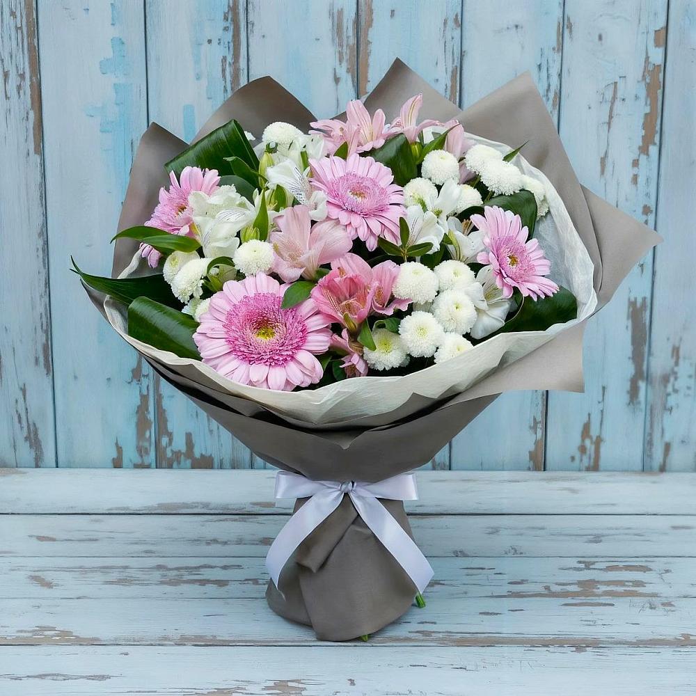 Букет цветов из: Герберы, Альстромерии и Хризантемы в Бахтеево