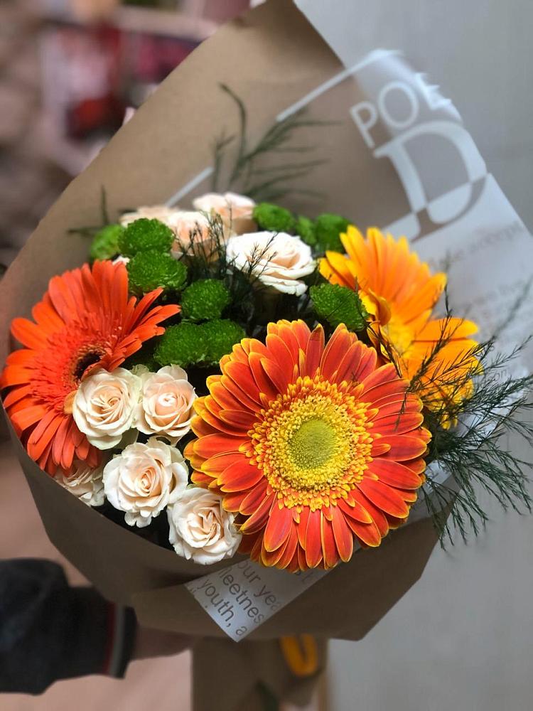 Букет цветов из: Герберы, Хризантемы и Розы в Бахтеево